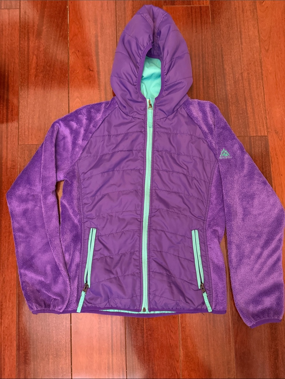 Purple Hooded Fleece Jacket with Mint Trim